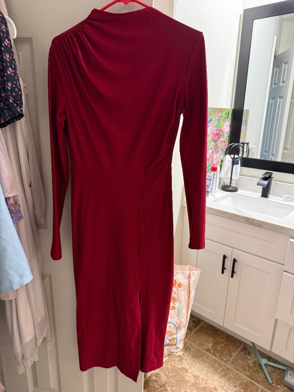 Crimson maxi long sleeved form fitted dress